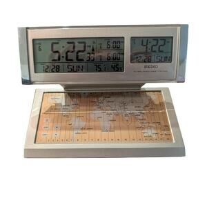 Vtg Seiko World Travel Atomic Clock QHR019SLH Touch Map